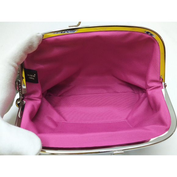 Coach Black White Satin Zebra Printed Kisslock Framed Wristlet - Wallet - Picture 9 of 15